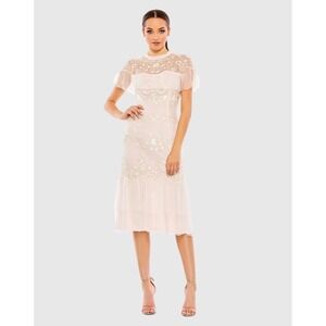 Mac Duggal 35147 size 8 pink high neck mesh tier embroidered dress